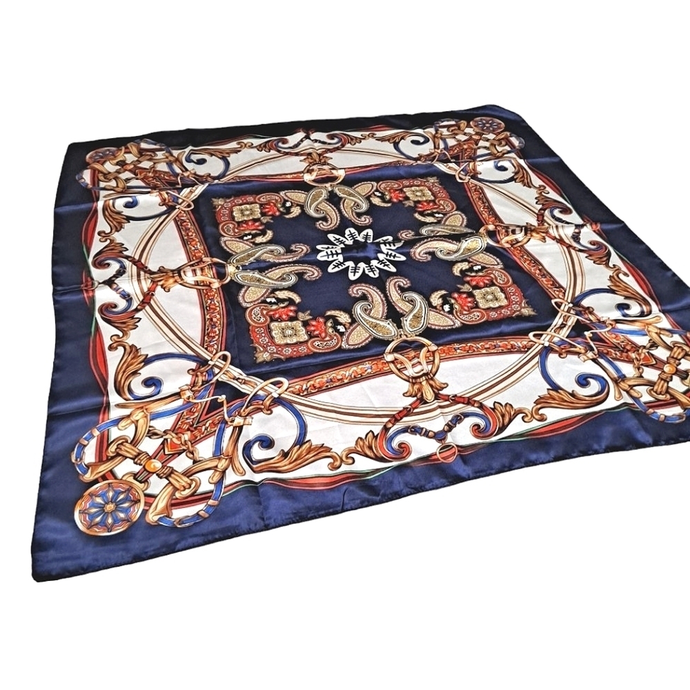 💖 2/$30 Satin oversized chain print blue boho paisley hair nautical Scarf NWT - Picture 11 of 13